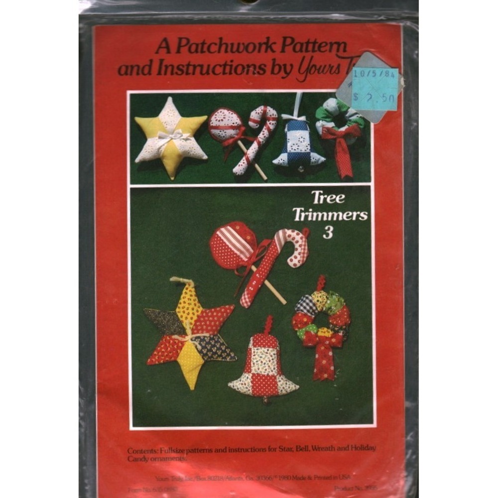 Vintage 1980 Yours Truly Tree Trimmers 3 Patchwork Ornament Sewing Pattern 5518